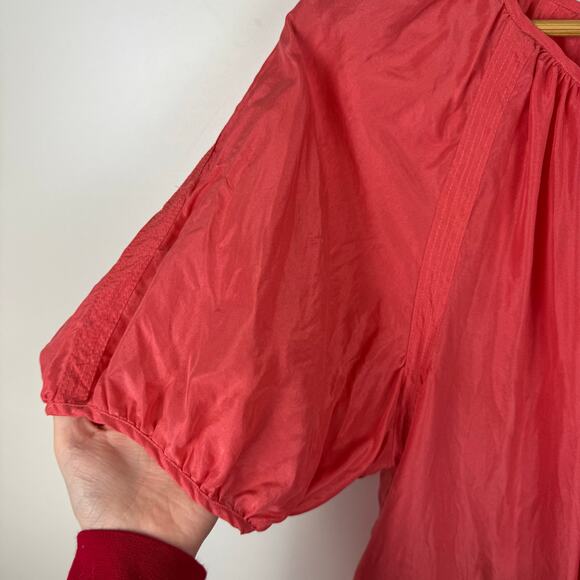 Talbots Womens Silk Coral Blouse Sz LP | Lightweight Office Career Coastal Beach - Picture 7 of 10